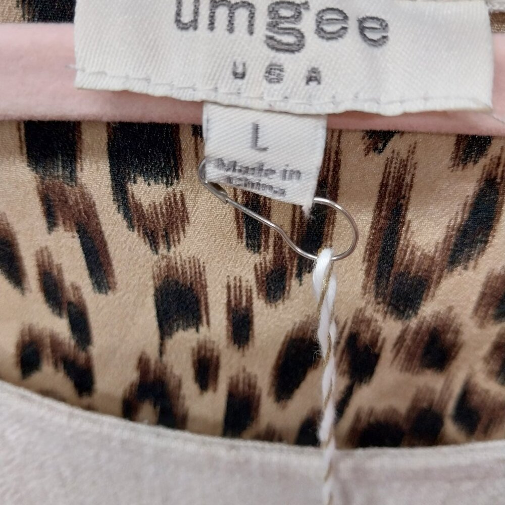 3535 Size Large Umgee Animal Print Linen High Low Dress with Fringe. - Picture 5 of 6
